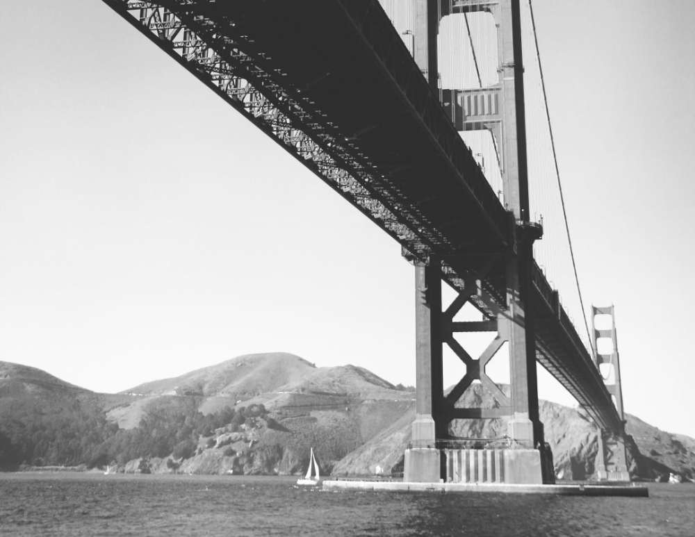 Free stock photo of statement art. Golden Gate Bridge in black and white..